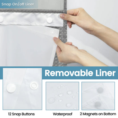 Hook-Free Shower Curtain with Snap-In Liner(Add Just $5 to Get an Adjustable Non-Slip Shower Rod)