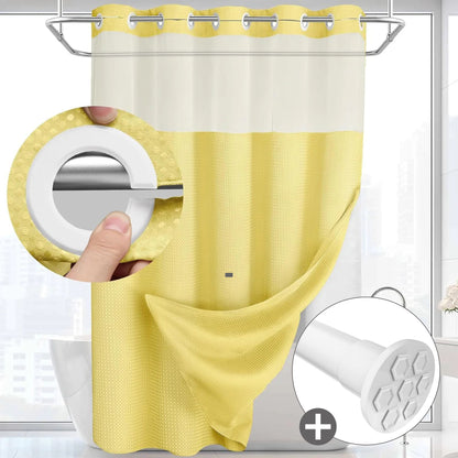 Hook-Free Shower Curtain with Snap-In Liner(Add Just $5 to Get an Adjustable Non-Slip Shower Rod)