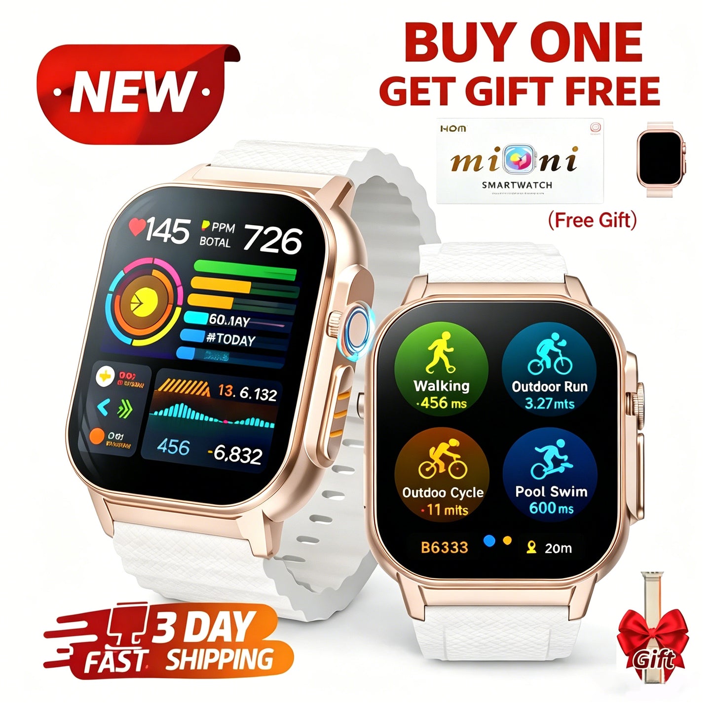 New Smartwatch with Dual Straps – 2.02” HD Display, Bluetooth Calling, Outdoor Fitness & Health