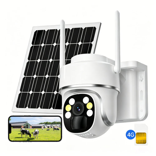 Low-power 4G solar-powered surveillance camera with ultra-high definition and waterproof night vision.