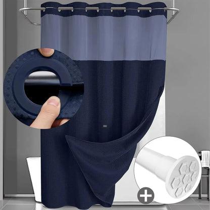 Hook-Free Shower Curtain with Snap-In Liner(Add Just $5 to Get an Adjustable Non-Slip Shower Rod)