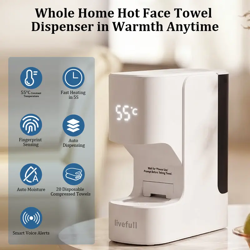 Luxury Home Spa Hot Towel Warmer Machine, 5-Second Instant Heating, 55°C Smart Auto Dispensing System, Includes 20 Compressed Towels