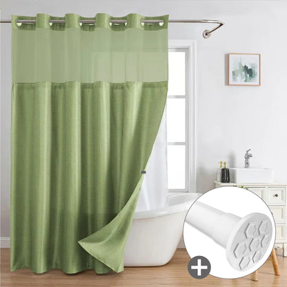 Hook-Free Shower Curtain with Snap-In Liner(Add Just $5 to Get an Adjustable Non-Slip Shower Rod)