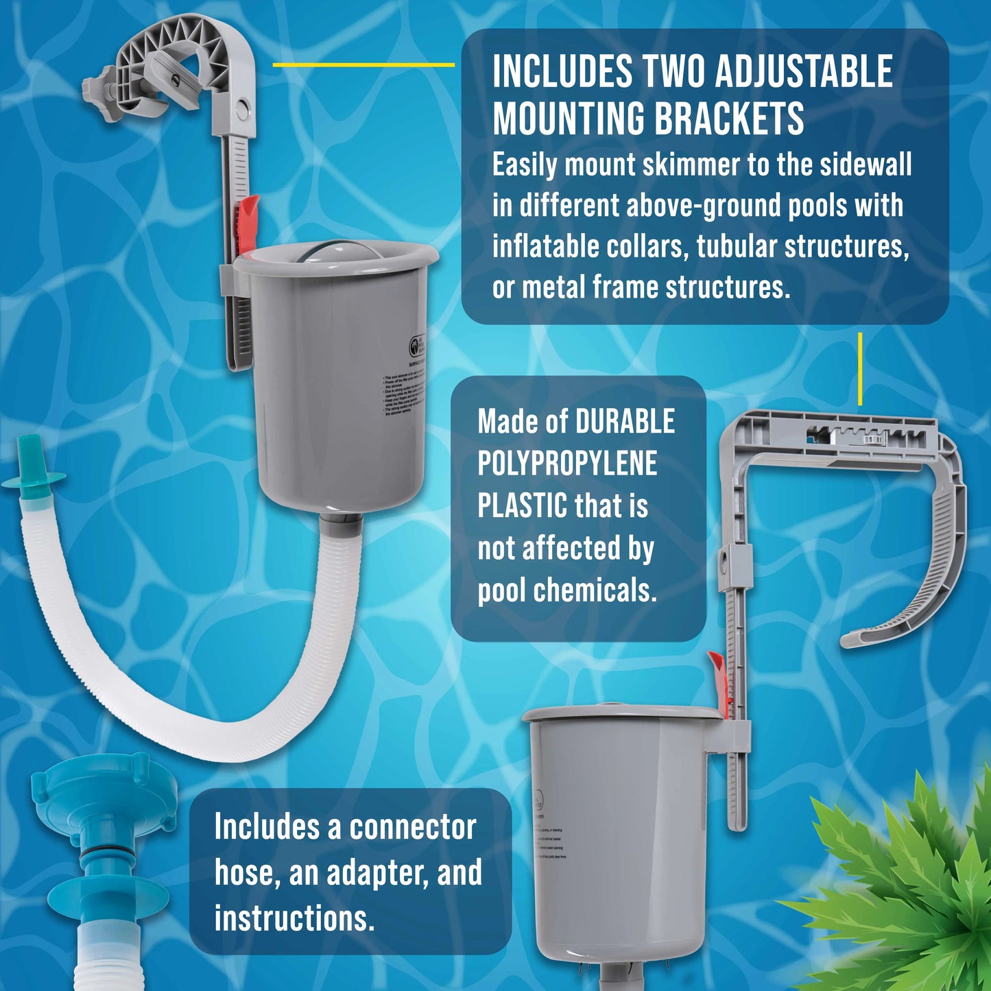 Ground Pool Surface Skimmer – Automatic Wall-Mount Cleaner for Inflatable & Frame Pools
