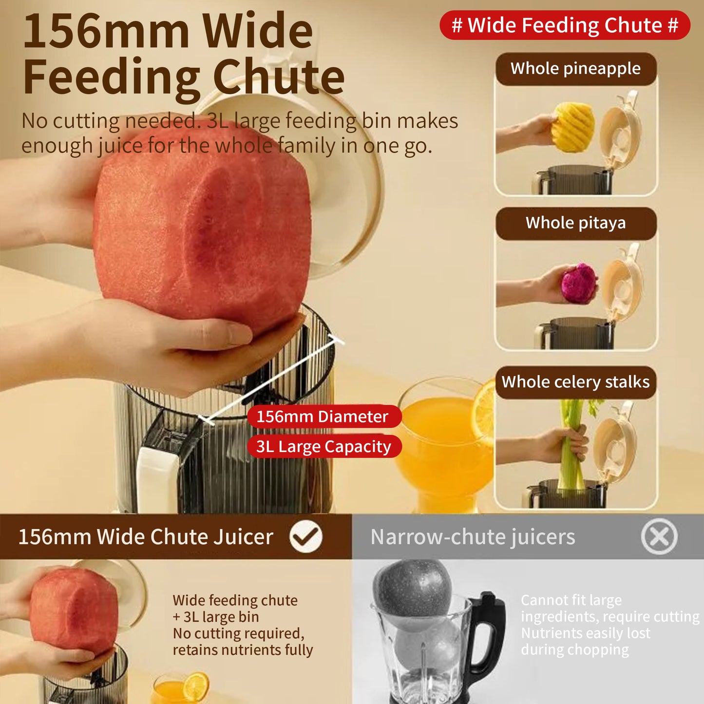 156mm Extra-Wide 3L Feed Juicer