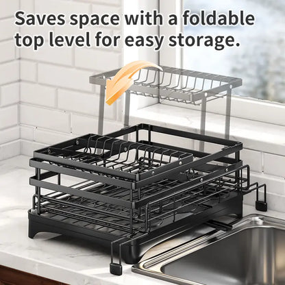 2-Tier Expandable Dish Drying Rack with Pull-Out Drainboard