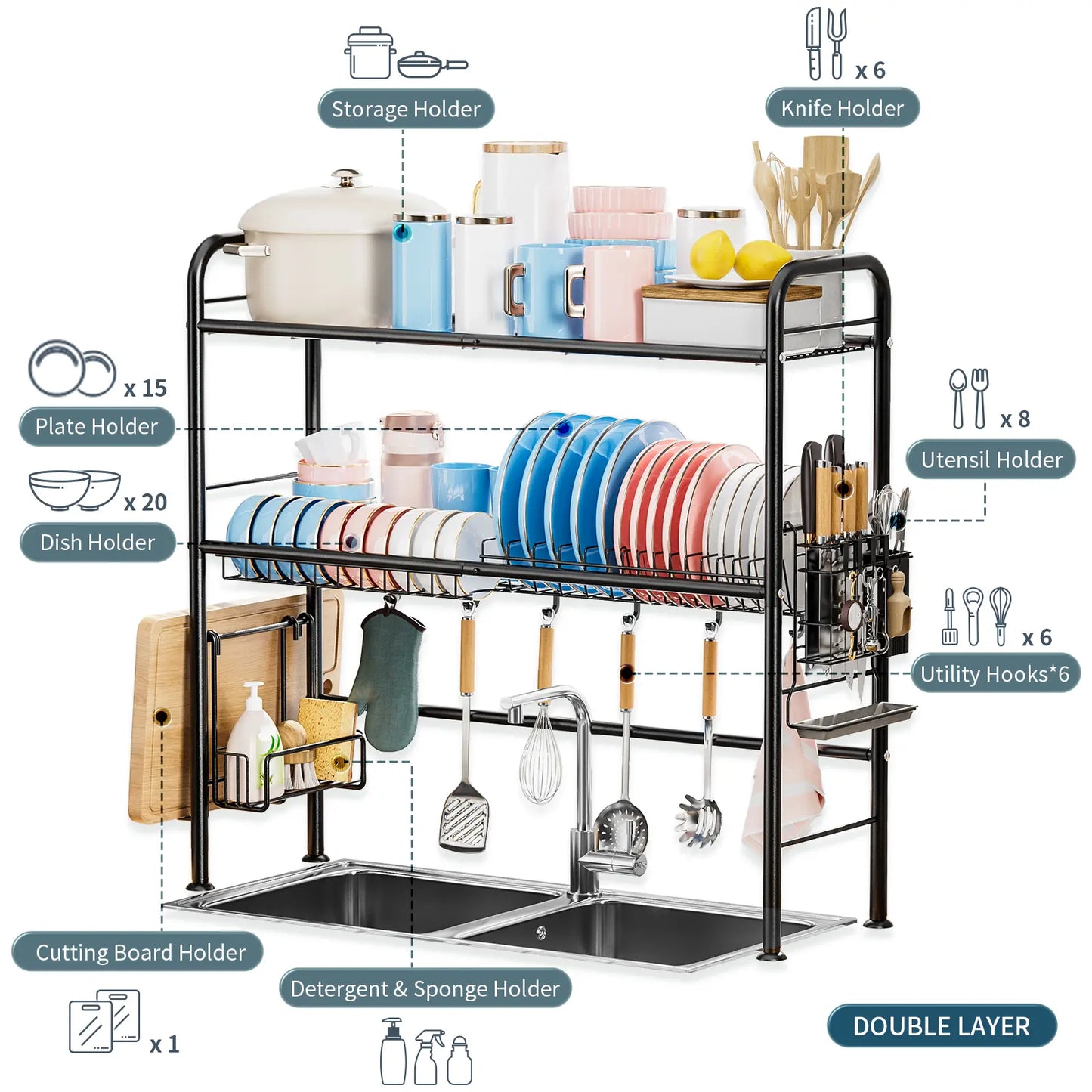 2-Tier Over-the-Sink Dish Drying Rack