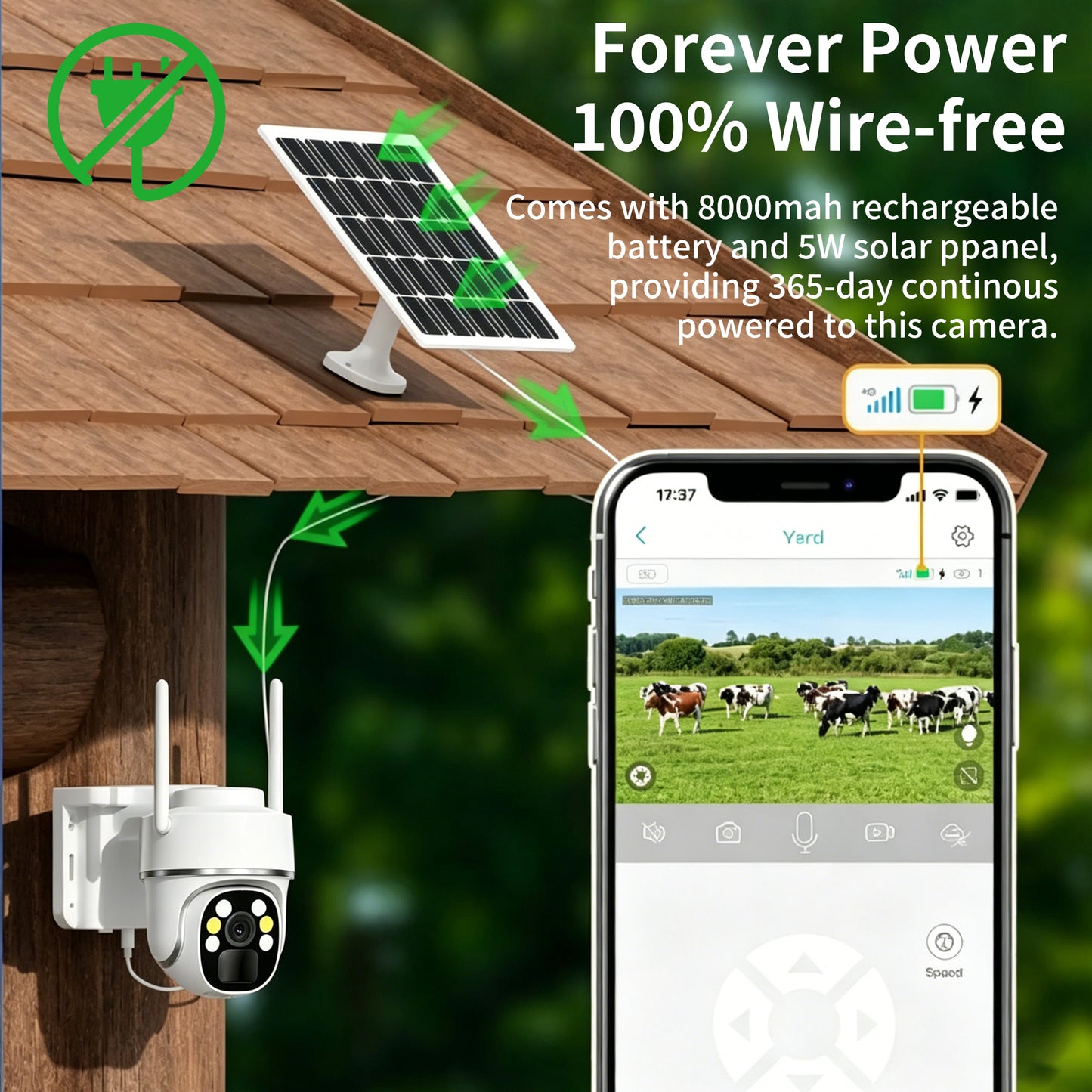 Low-power 4G solar-powered surveillance camera with ultra-high definition and waterproof night vision.