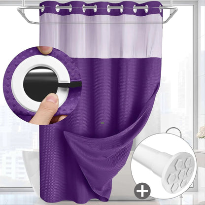 Hook-Free Shower Curtain with Snap-In Liner(Add Just $5 to Get an Adjustable Non-Slip Shower Rod)