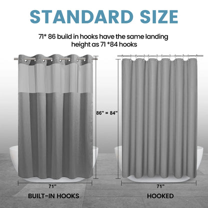 Hook-Free Shower Curtain with Snap-In Liner(Add Just $5 to Get an Adjustable Non-Slip Shower Rod)
