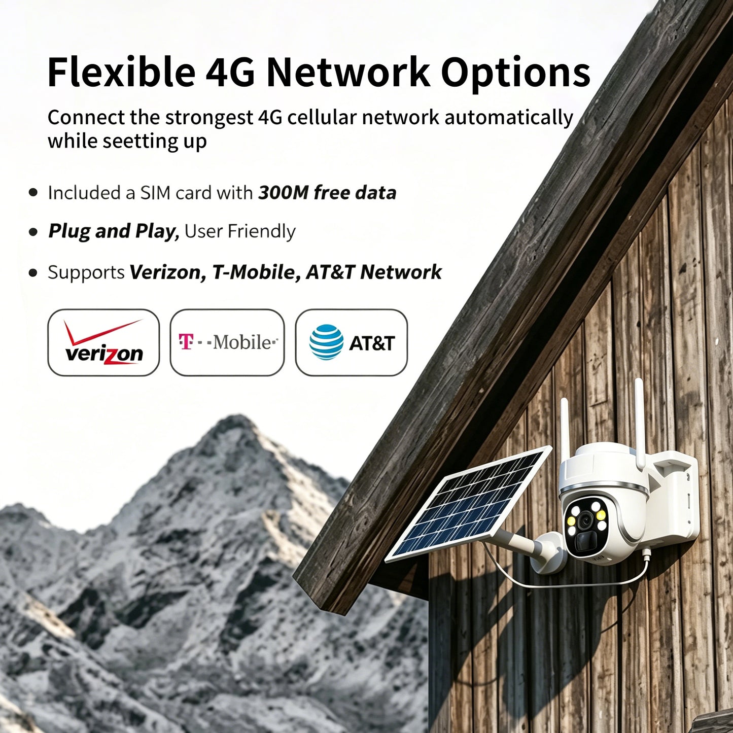 Low-power 4G solar-powered surveillance camera with ultra-high definition and waterproof night vision.