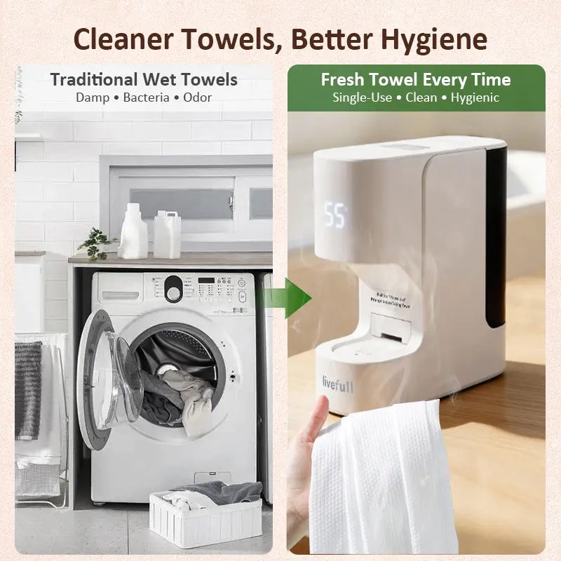 Luxury Home Spa Hot Towel Warmer Machine, 5-Second Instant Heating, 55°C Smart Auto Dispensing System, Includes 20 Compressed Towels