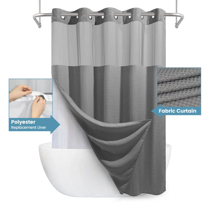 Hook-Free Shower Curtain with Snap-In Liner(Add Just $5 to Get an Adjustable Non-Slip Shower Rod)