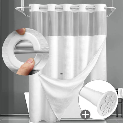 Hook-Free Shower Curtain with Snap-In Liner(Add Just $5 to Get an Adjustable Non-Slip Shower Rod)