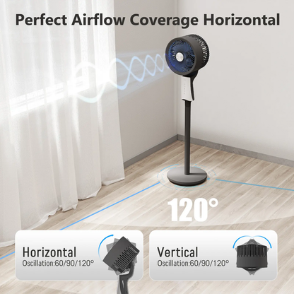Smart Oscillating Fan — 120° Wide Cooling, 12 Speeds, Ultra-Quiet & Smart Air Circulation