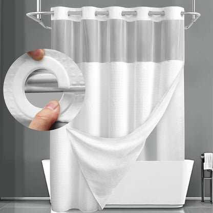 Hook-Free Shower Curtain with Snap-In Liner(Add Just $5 to Get an Adjustable Non-Slip Shower Rod)