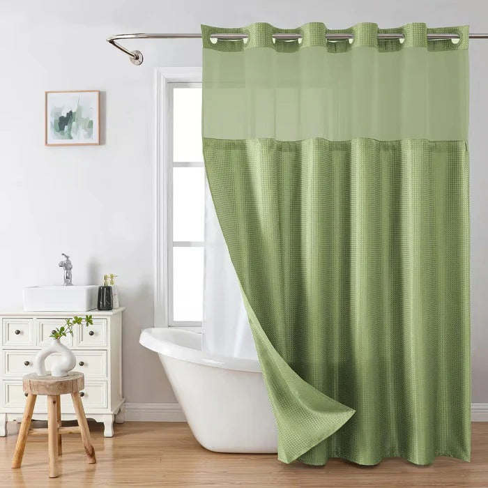 Hook-Free Shower Curtain with Snap-In Liner(Add Just $5 to Get an Adjustable Non-Slip Shower Rod)
