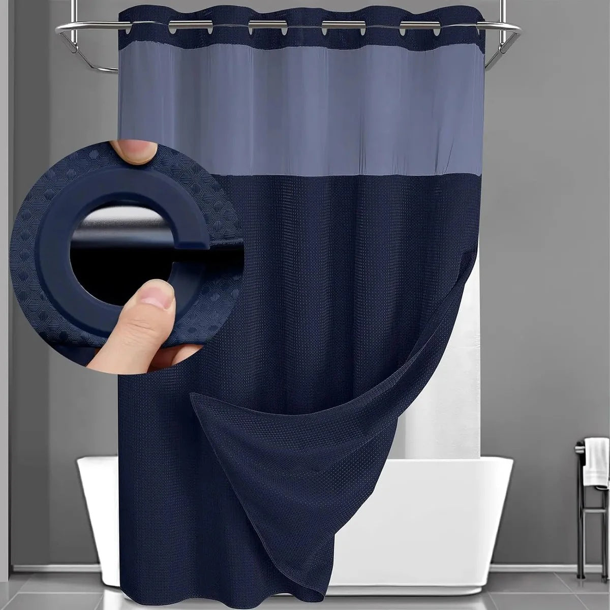 Hook-Free Shower Curtain with Snap-In Liner(Add Just $5 to Get an Adjustable Non-Slip Shower Rod)