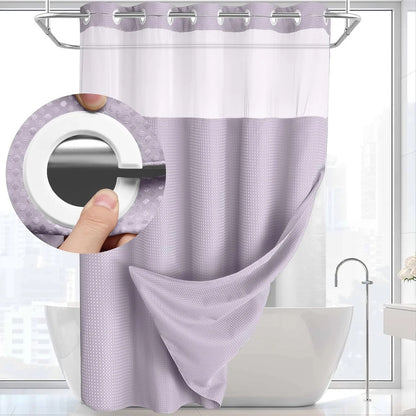 Hook-Free Shower Curtain with Snap-In Liner(Add Just $5 to Get an Adjustable Non-Slip Shower Rod)