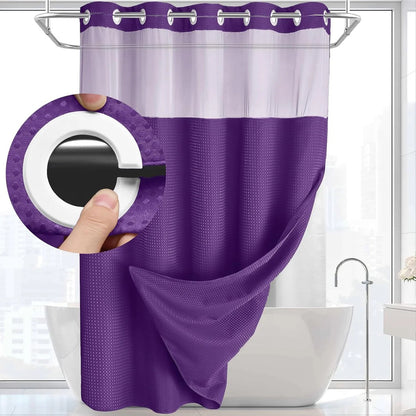 Hook-Free Shower Curtain with Snap-In Liner(Add Just $5 to Get an Adjustable Non-Slip Shower Rod)