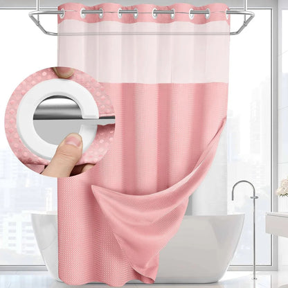 Hook-Free Shower Curtain with Snap-In Liner(Add Just $5 to Get an Adjustable Non-Slip Shower Rod)