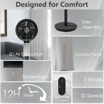 Smart Oscillating Fan — 120° Wide Cooling, 12 Speeds, Ultra-Quiet & Smart Air Circulation