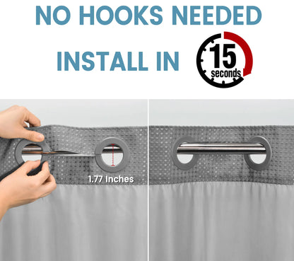 Hook-Free Shower Curtain with Snap-In Liner(Add Just $5 to Get an Adjustable Non-Slip Shower Rod)