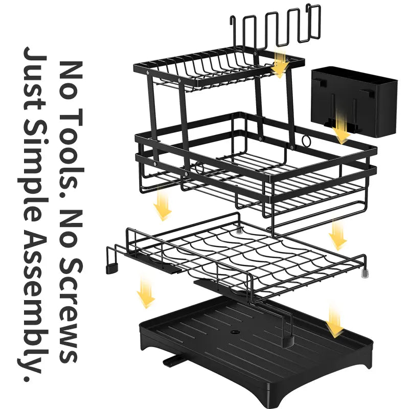 2-Tier Expandable Dish Drying Rack with Pull-Out Drainboard