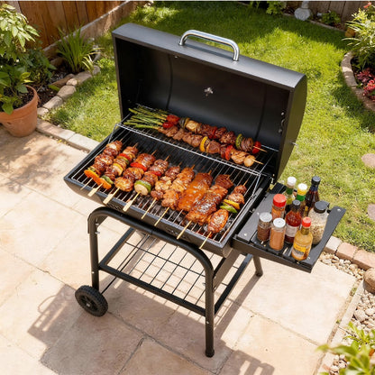 [Summervibes] Portable Charcoal BBQ Grill with Side Shelf, Thermometer & Wheels