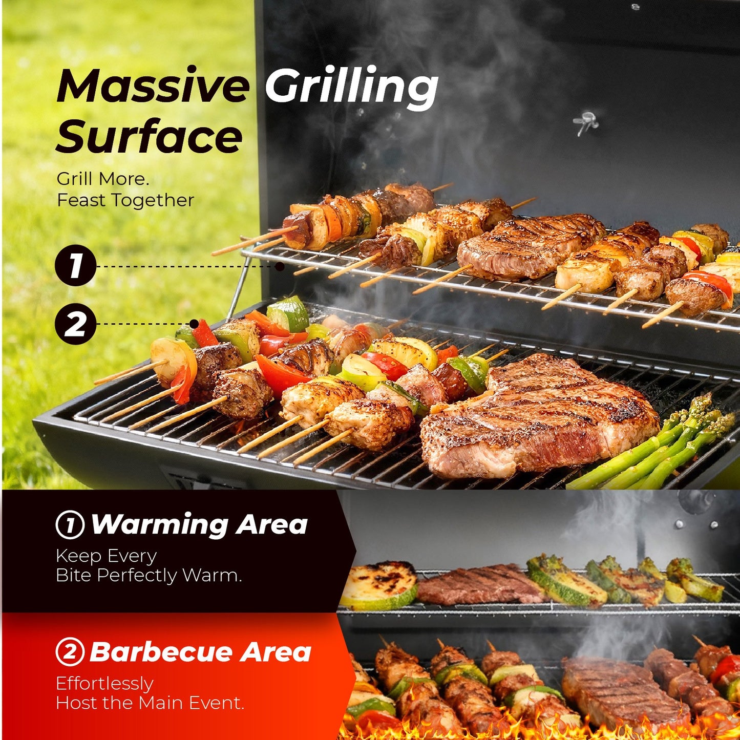 [Summervibes] Portable Charcoal BBQ Grill with Side Shelf, Thermometer & Wheels