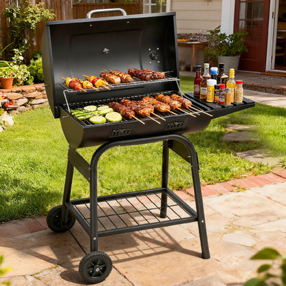[Summervibes] Portable Charcoal BBQ Grill with Side Shelf, Thermometer & Wheels