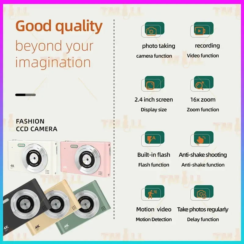 5Color 1080P Digital Camera Video Camcorder 48MP Photo 16X Zoom Antishake HD digital retro camera