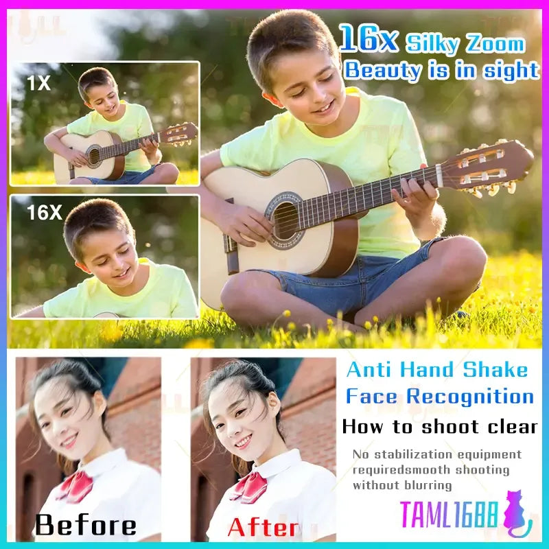 5Color 1080P Digital Camera Video Camcorder 48MP Photo 16X Zoom Antishake HD digital retro camera